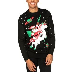 Tipsy Elves Men's Black Santa Ugly Christmas Unicorn Sword Sweater New Size XL